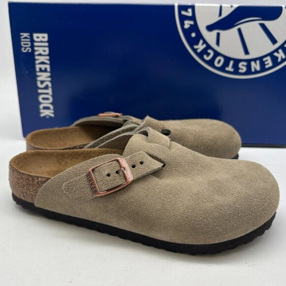 Birkenstock Boston Narrow | Wide Suede Leather Women Men Taupe Shoes - Picture 3 of 7